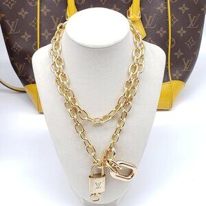Authentic Louis Vuitton Gold Padlock with Unbranded Gold plated Chain